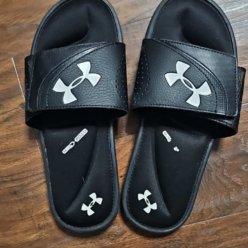 Under Armour Black Slide Sandals with White Logo